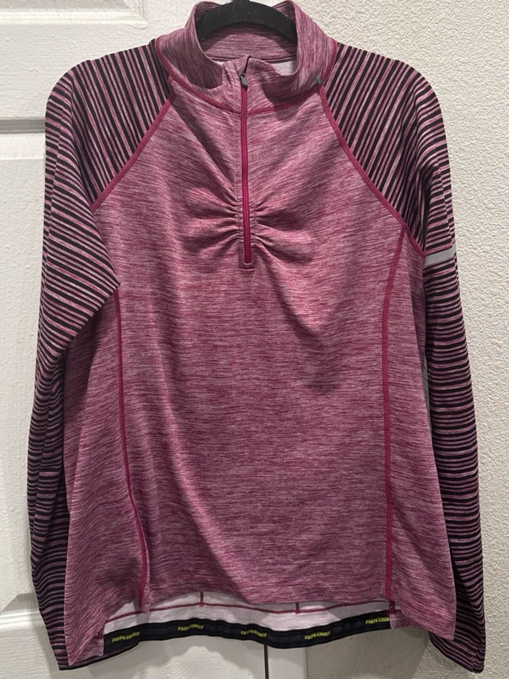 Novara Pink Heathered Quarter-Zip Pullover with Striped Sleeves